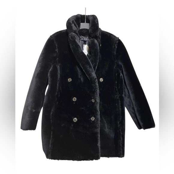 J. Crew Jackets & Blazers - NWTs J Crew Faux Fur Peacoat Black Sz S Fuzzy Double Breasted Coat Oversized